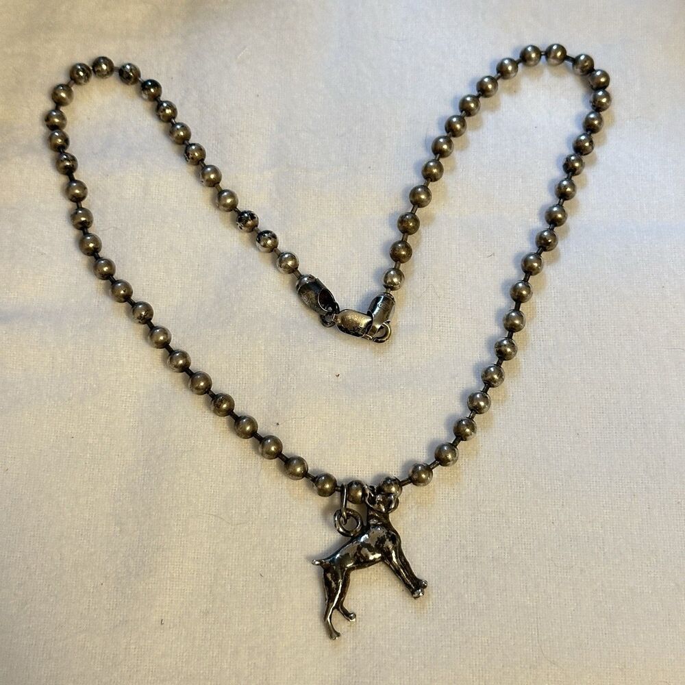 FAC FineARF Lisa Greene Boxer Dog Pendant Ball Chain Sterling Silver Necklace